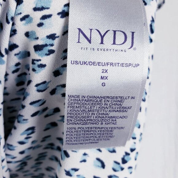 NYDJ Pintuck Blouse Top Plus Size 2X Leopard Print Flowy Blue White - Picture 8 of 11